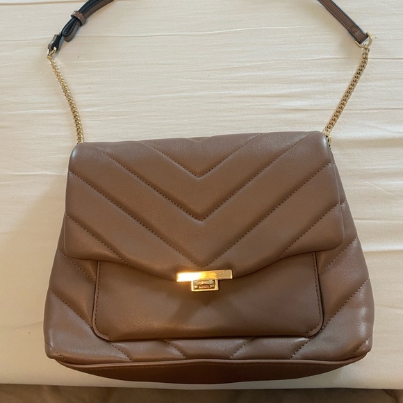 a new day Handbags - NWOT A New Day Quilted Satchel Handbag with chain crossbody brown tan neutral